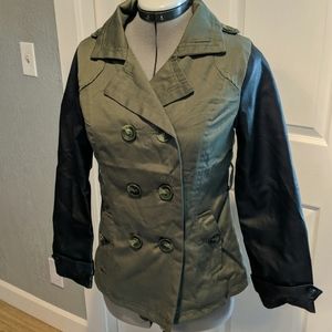 New olive green and black pleather coat.